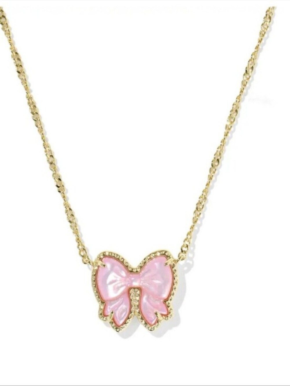 Kendra Scott Haley Bow Short Pendant Gold Tone Pink Enamel Butterfly Necklace